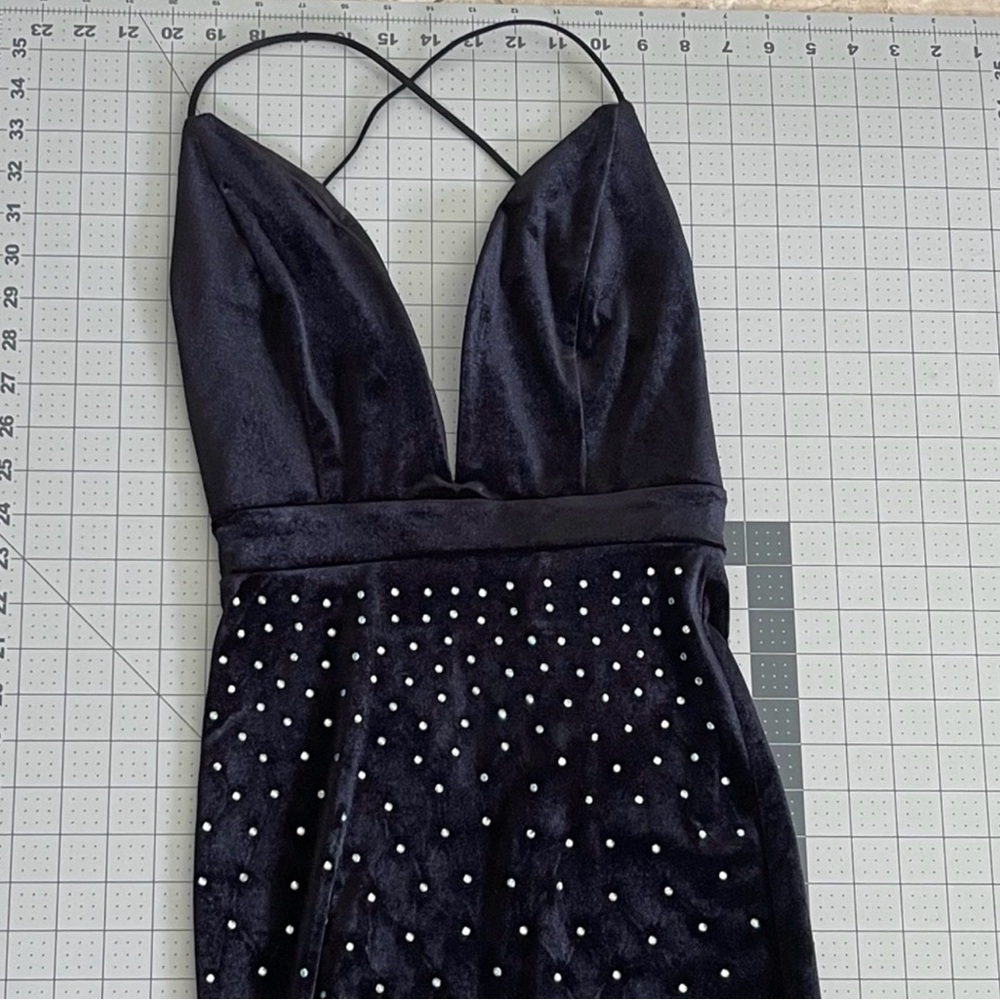 Black Velvet and Rhinestone Mermaid Dress S